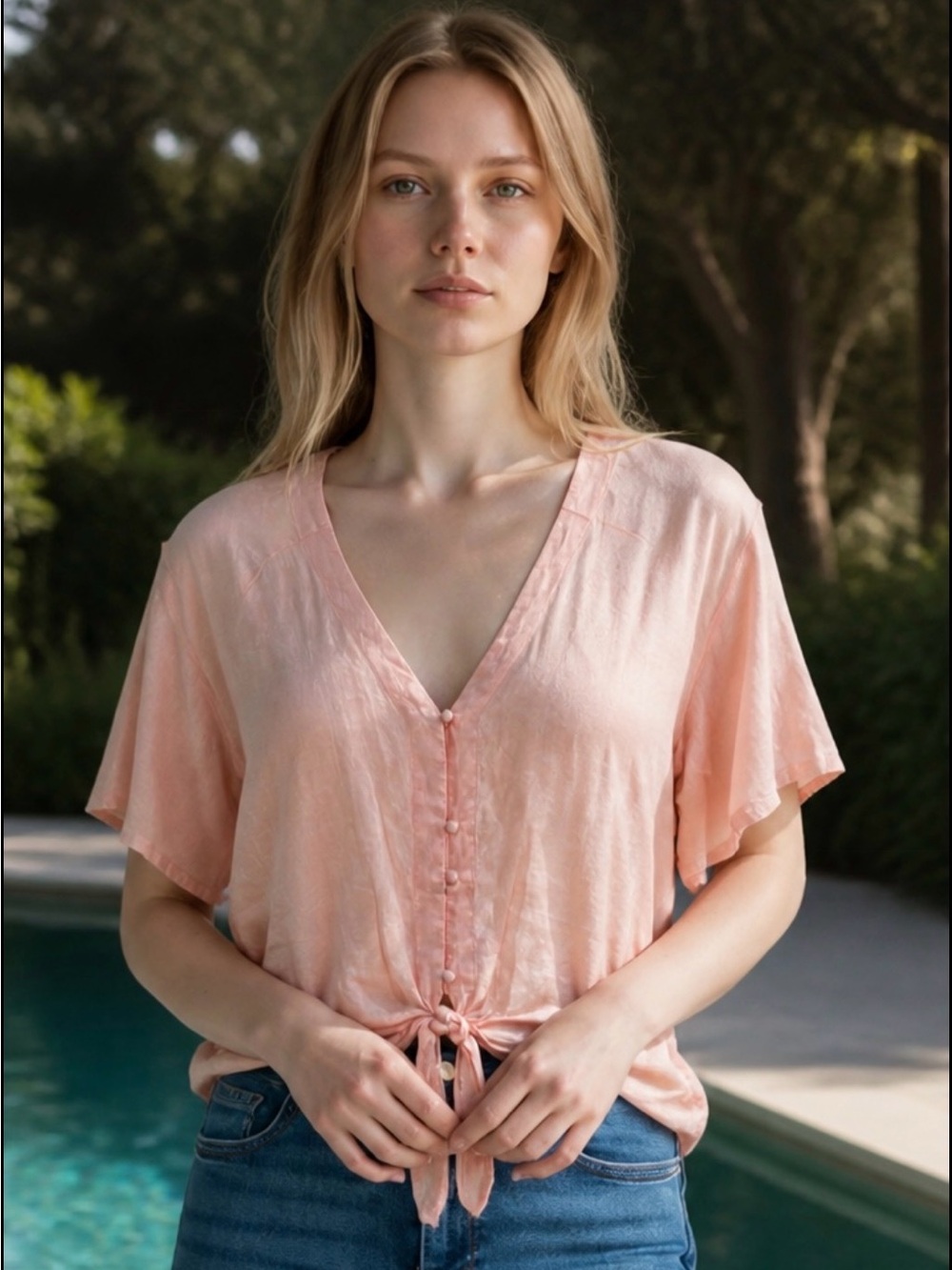 Vince Camuto Pink Relaxed Tie-Front Blouse